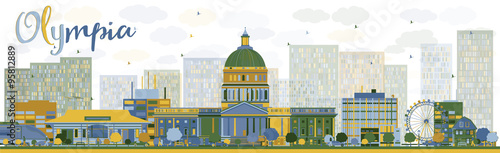 Abstract Olympia (Washington) Skyline with color Buildings. Some elements of illustration have transparency mode different from normal
