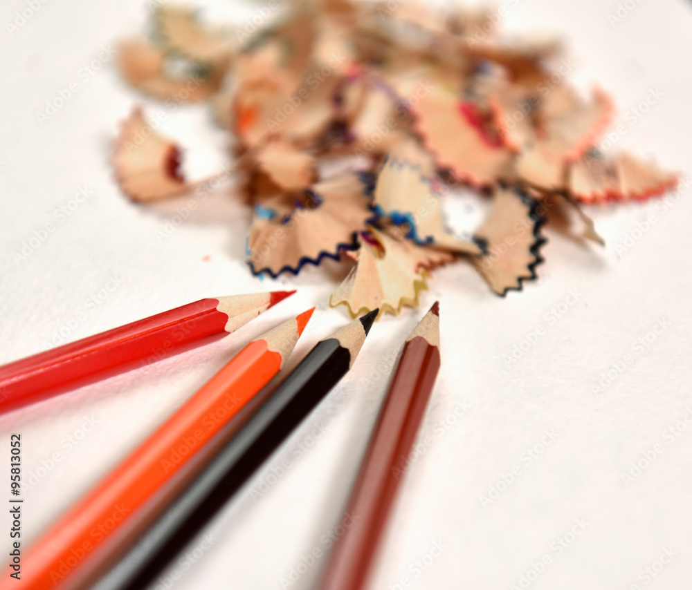 Colored pencils and pencil shavings Colored pencils and pencil shavings