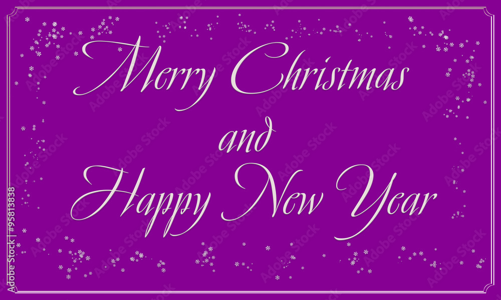 Festive, beautiful background. White, elegant lettering. Snowflakes. Congratulation. Card. Merry Christmas and a Happy New Year. 