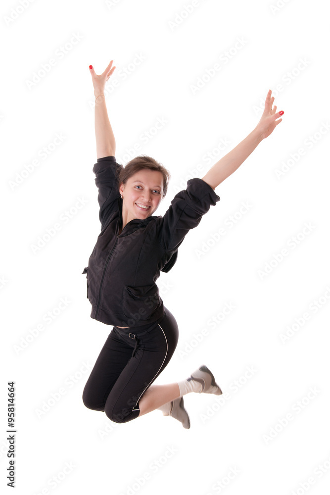 cheerful jumping woman