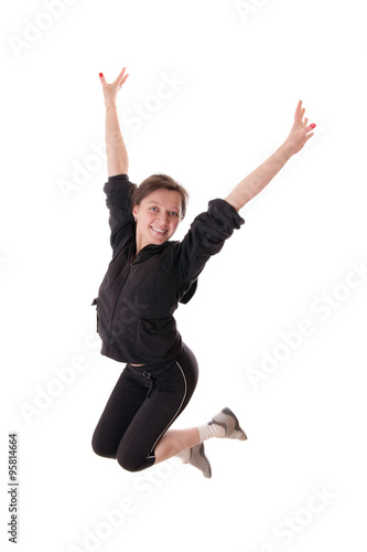 cheerful jumping woman