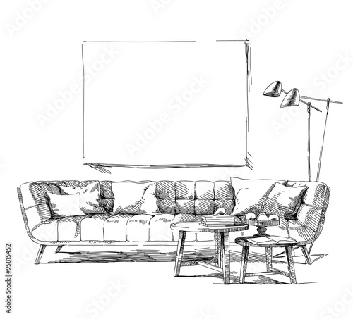 Modern interior hand drawing vector.