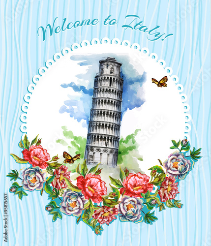 Italy skyline. Vector illustration Postcard landmarks of Italy