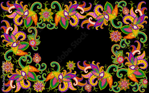 Fototapeta Naklejka Na Ścianę i Meble -  Isolated on black floral  frame in the Persian  style