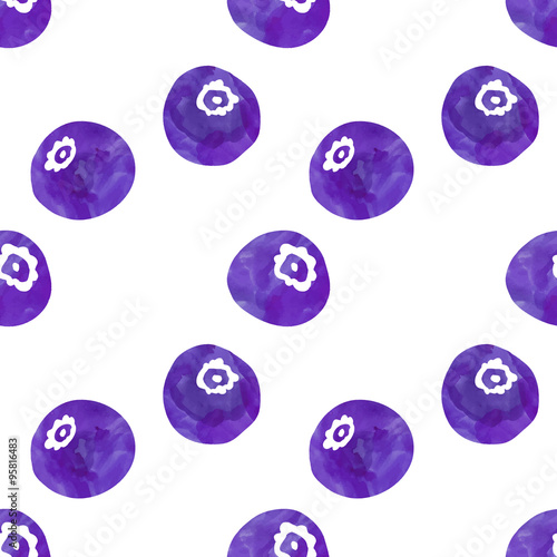 Watercolor vintage blueberry seamless vector pattern in blue and white colors
