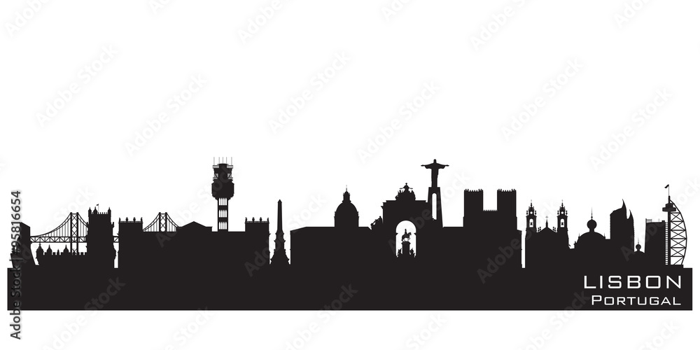 Lisbon Portugal city skyline vector silhouette Lisbon Portugal city skyline vector silhouette