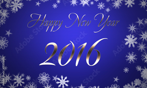 Надпись 2016 на синем фоне. Вокруг снежинки. Поздравление, открытка новогодняя