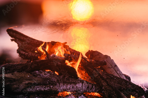 Flame and smoke on a bonfire