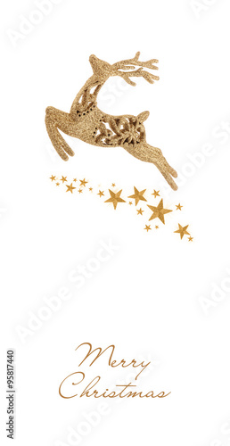Gold reindeer on a white background with stars