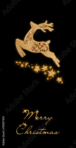 Glitter reindeer and stars on a black background