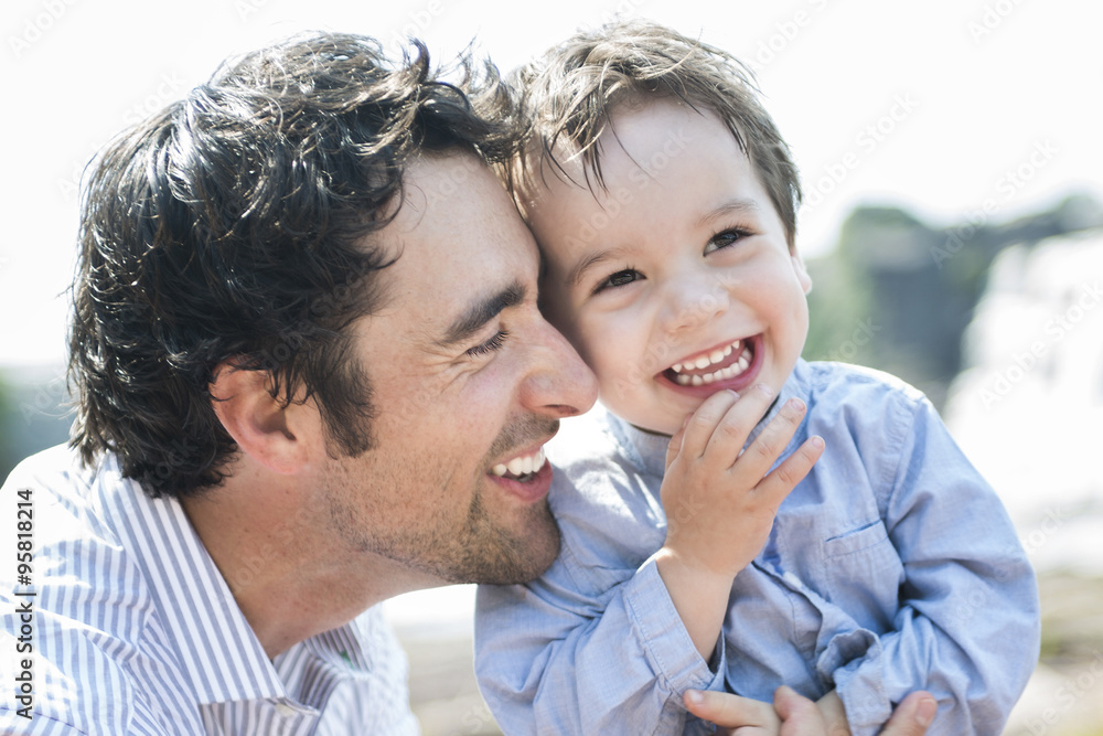happy joyful father having fun with is child happy joyful father having fun with is child