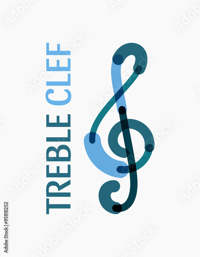 Modern logo in the shape of a treble clef in blue colors. Sign for your business. Vector illustration.
