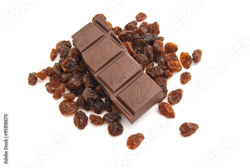 raisins and chocolate on white