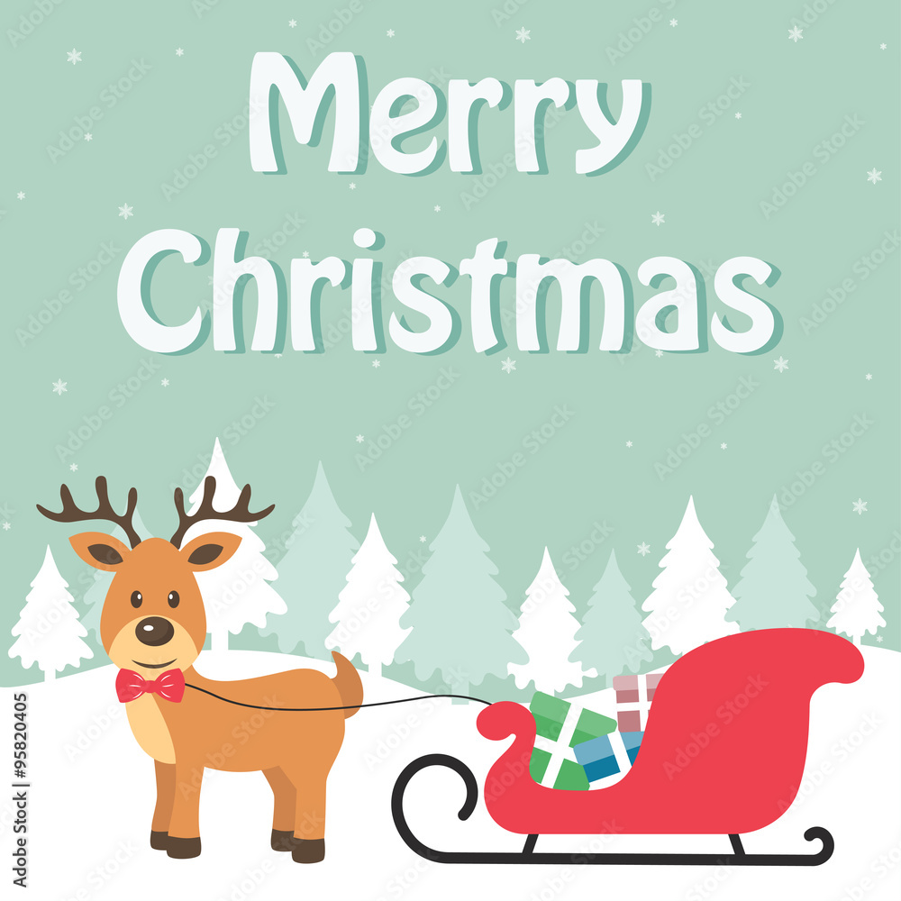winter card deer and sleigh