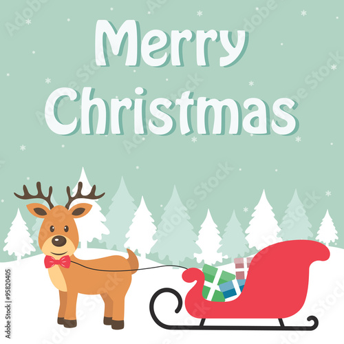 winter card deer and sleigh