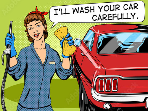 Car wash girl comic book style vector