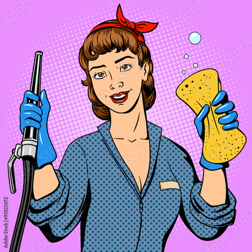 Car wash girl comic book style vector