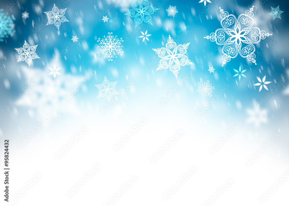 winter background with snowflakes and place for text - obrazy, fototapety, plakaty 
