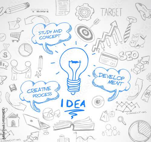 idea concept with light bulb and doodle sketches infographic