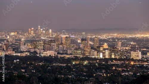 Century City and Downtown Los Angeles Day to Night Time Lapse