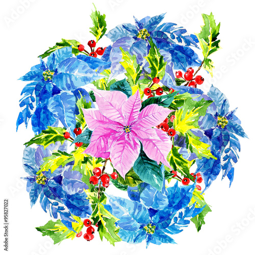 Colorful, elegant xmas design with Poinsettia in center
