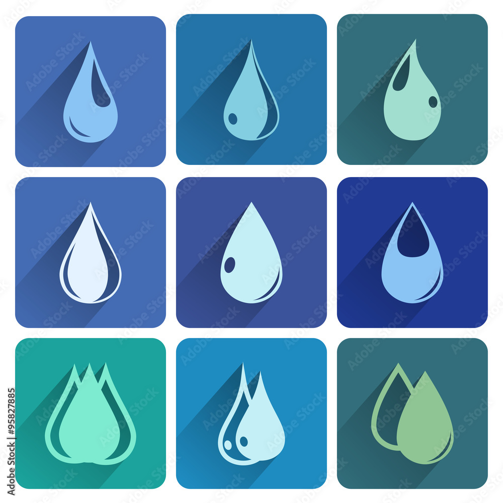 Set of icons with water drops Set of icons with water drops