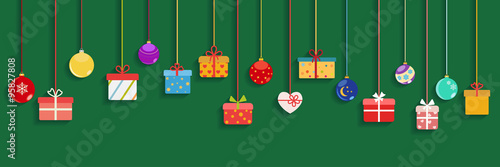 Hanging gift boxes and christmas balls
