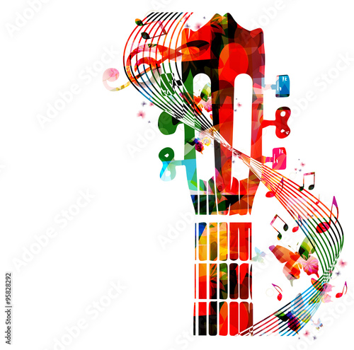 Colorful guitar fretboard with butterflies