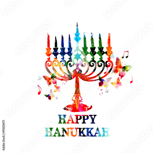 Colorful Hanukkah menorah with candles