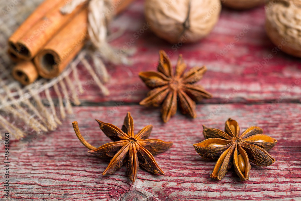 Anise tree, cinnamon and walnuts Anise tree, cinnamon and walnuts