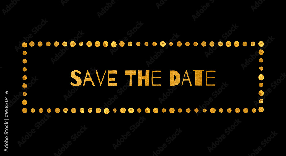 Naklejka premium Rectangular gold frame with dots and inscription Save the date. Vector illustration for your design.