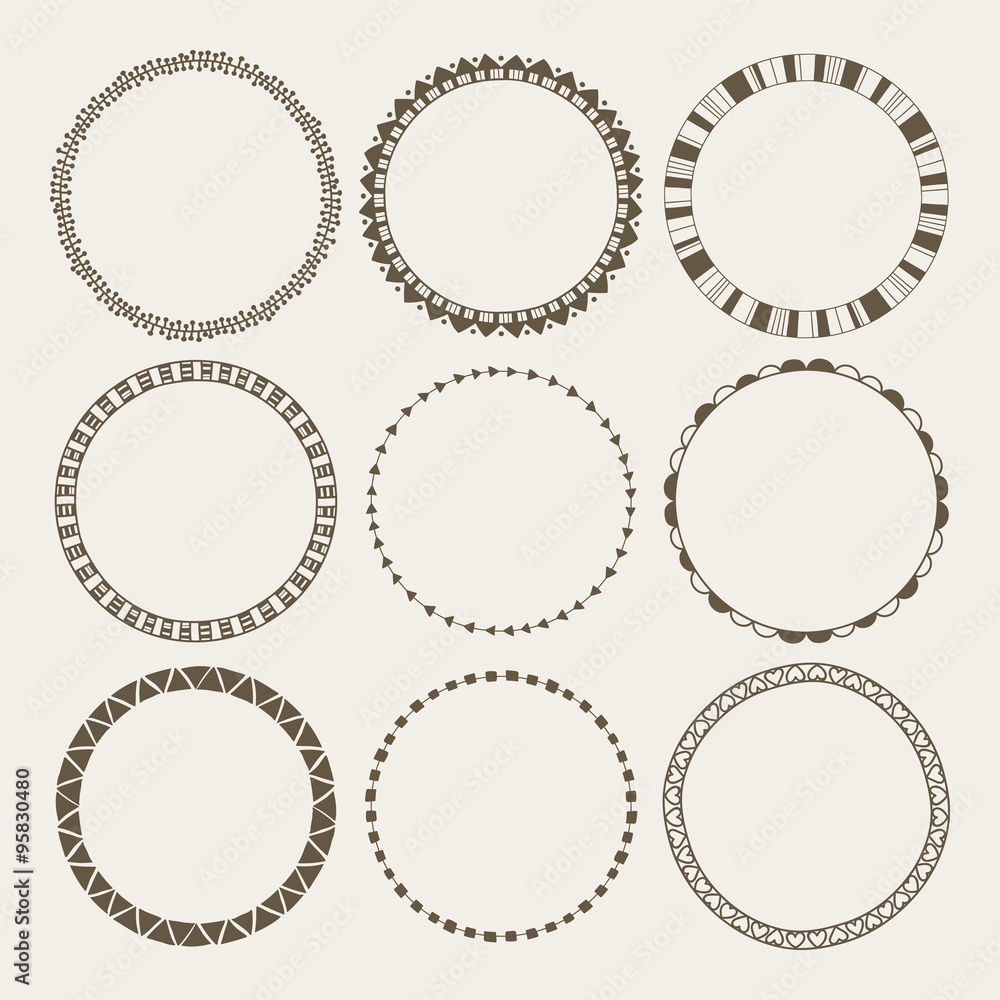 Vector set of nine different frames. Vector isolated illustration. Vector set of nine different frames. Vector isolated illustration.