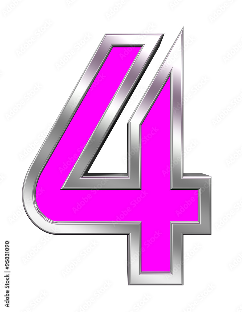 One digit from pink with chrome frame alphabet set, isolated on white. Computer generated 3D photo rendering. One digit from pink with chrome frame alphabet set, isolated on white. Computer generated 3D photo rendering.