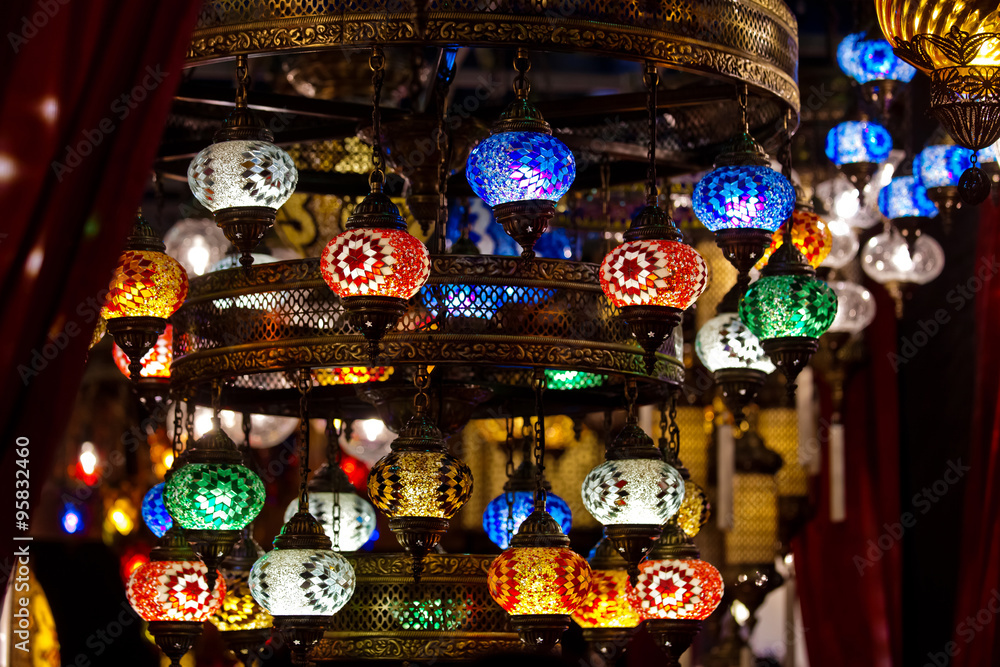Turkish decorative lamps lamps on Grand Bazaar at Istanbul, Turk