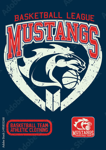 Mustangs basketball league on a navy background