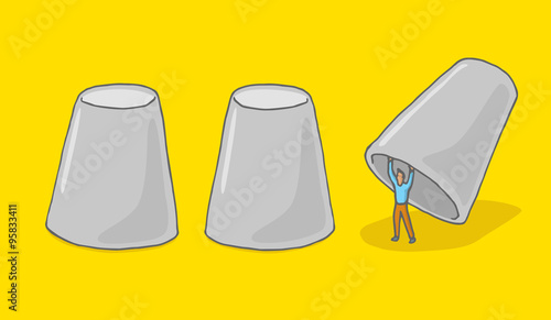Man hiding under cups game