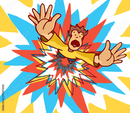 Man blown away by huge colorful explosion