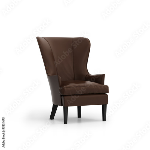 Isolated brown leather armchair photo