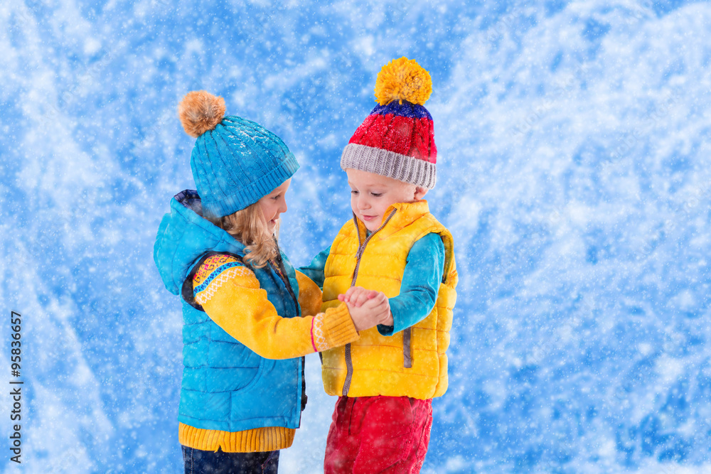Kids playing outdoors in winter Kids playing outdoors in winter