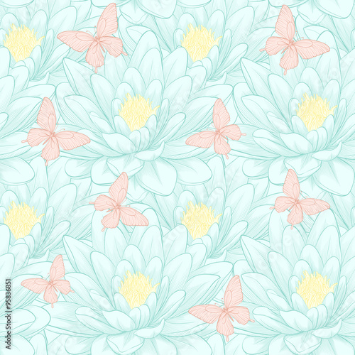 Beautiful seamless pattern with lotus flowers.