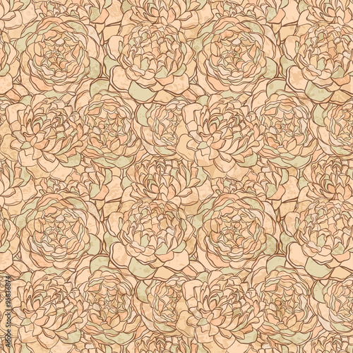 Beautiful seamless background with flowers. Hand-drawn contour lines and strokes.