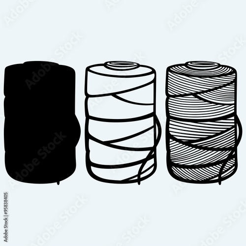 Roll of twine cord. Isolated on blue background. Vector silhouettes