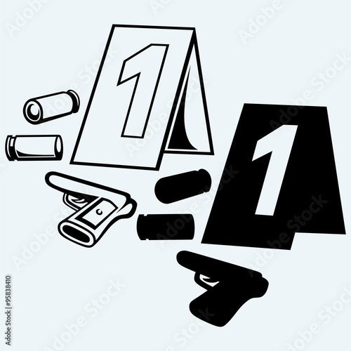Forensic Science. Place of shooting. Isolated on blue background. Vector silhouettes
