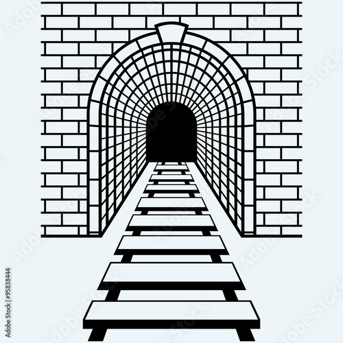 Railway tunnel. Isolated on blue background. Vector silhouettes