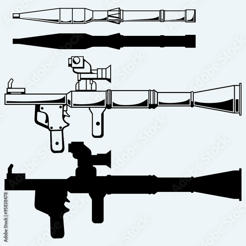 Anti-tank rocket propelled grenade launcher - RPG 7. Vector silhouettes