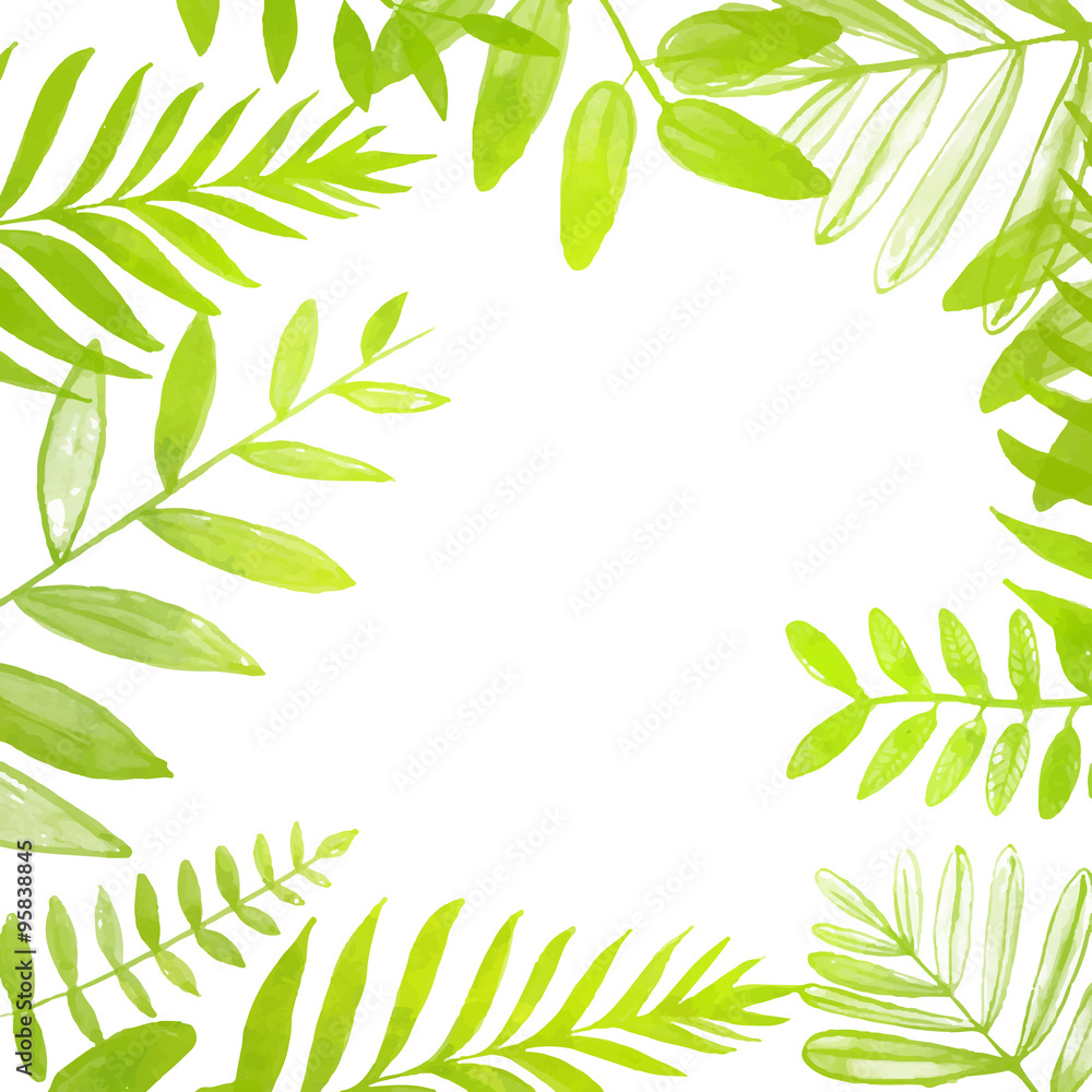 Obraz premium Spring and summer square frame with bright green tropical leaves