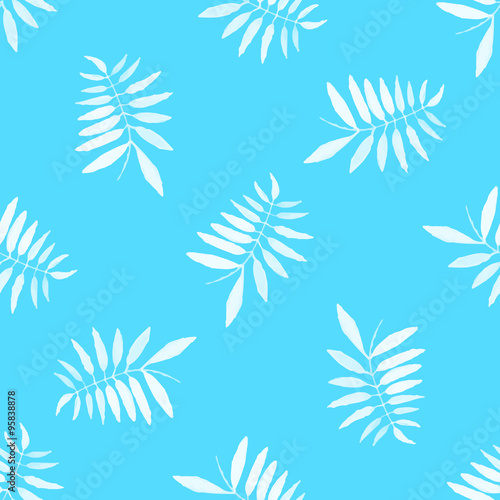 seamless pattern with white painted leaves. Vector background