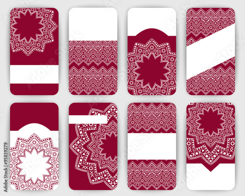 Collection of vector card templates with geometric ornament.