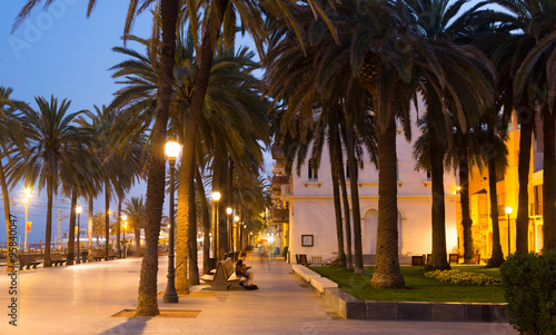 Evening view of seafront   at Badalona