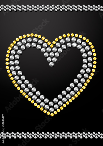 Silver and gold crystal sequins heart design